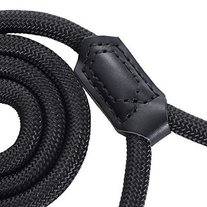 Mile High Life Dog Leash with Genuine Leather-Wrapped Ends/Handle, 4/5/6FT - color: Black, size: 48 Inch-1/2"