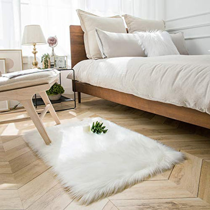 Ashler Home Deco Faux Fur Area Rug, White, 2 x 2.9 ft, Modern, Fluffy, Machine Washable - color: C-white, size: 2'11" x 2' (Rectangular)