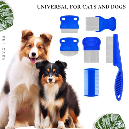 6 Pcs Flea Lice Comb,Stainless Steel Tear Stain Remover,Professional dog eye comb, Flea and Tick Combs for Dogs & Cats, Fine Tooth Dog Comb for Grooming