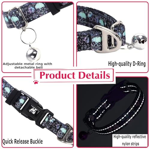 Small Dogs Collar with Bell,Puppy Collars Gift for Boys Girls Dogs-Skull S - color: 5, size: S (Neck 9"-12")