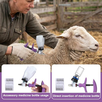 5ml Continuous Self-Refilling Livestock Syringe, 10 Needles Included - color: Purple