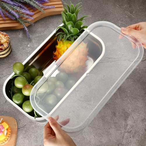 8 Pcs 304 Stainless Steel Food Storage Containers with Lids 1/3 Size Hotel Pan Chicken Food Grade Pans Metal Meal Containers for Restaurant Stackable Kitchen Freezer Buffet(4 Inch Deep) - size: 4 Inch Deep