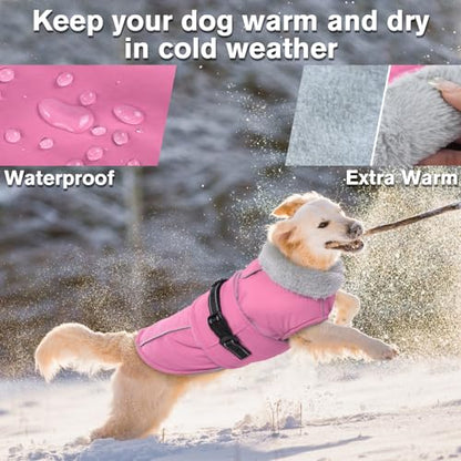 Lelepet Dog Coats for Medium Dogs Waterproof Dog Jacket with Adjustable Fit - color: Pink, size: M