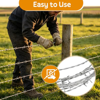 Real Barbed Wire 328FT(100M), 4 Point Galvanized Barb Wire 18 Gauge - size: 320FT-100M