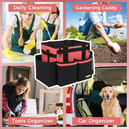 SCAVATA Compact Wearable Cleaning Caddy with Handle & Shoulder Straps - color: CaralPink