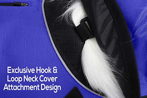 Derby Originals Safety Reflective 1200D Ripstop Waterproof Nylon Winter Dog Coat with Removable Neck Cover and Two Year Warranty - 220g Polyfil Insulation (22", Royal Blue/Black) - color: Electiric Blue/Black, size: 22"