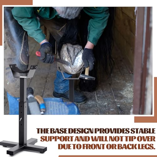 Abbylike Adjustable Farrier Stand Metal Blacksmith Farrier Horse Hoof Stand with 5 Adjustable Heights Cross Base Horse Hoof Trimming Tools for Equine Barefoot Trimming Shoeing Veterinary Care, Black