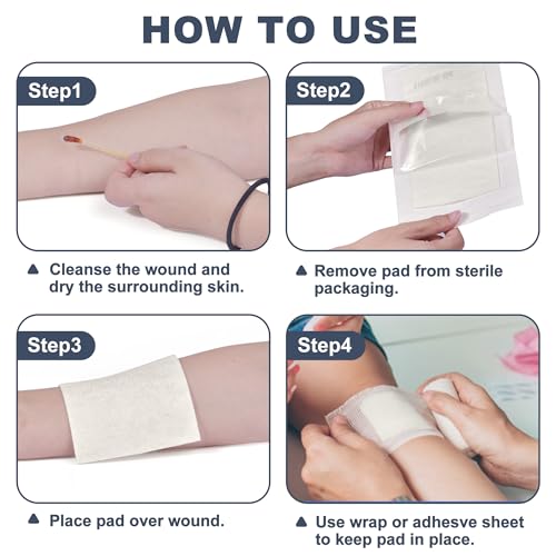 LotFancy Calcium Alginate Wound Dressing, Sterile 4”x8” 10 Pads, Nonstick | Highly Absorbent Non-stick Pads for Exuding Wounds, Post-Surgery Care, Minor Burns, Cuts and Traumatic Wounds, Fast Healing - style: 4"x 8" (10-Count)