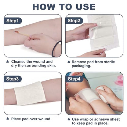 LotFancy Calcium Alginate Wound Dressing, Sterile 4”x8” 10 Pads, Nonstick | Highly Absorbent Non-stick Pads for Exuding Wounds, Post-Surgery Care, Minor Burns, Cuts and Traumatic Wounds, Fast Healing - style: 4"x 8" (10-Count)