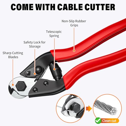 1/8 Stainless Steel Cable Kit - 100ft 1/8" Wire Rope with Cutter - size: 100FT Kit