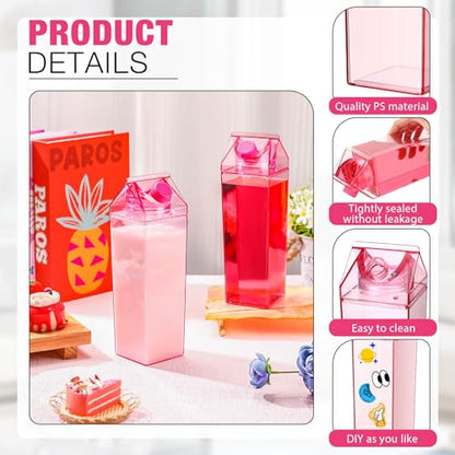 Remerry 3 Pcs Milk Carton Container, Square Acrylic Plastic Clear - color: Pink, size: 34 oz
