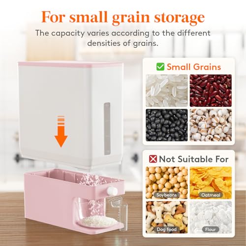 Lifewit Rice Dispenser 25 Lbs, Airtight Storage with Measuring Cup, Pink - color: Pink