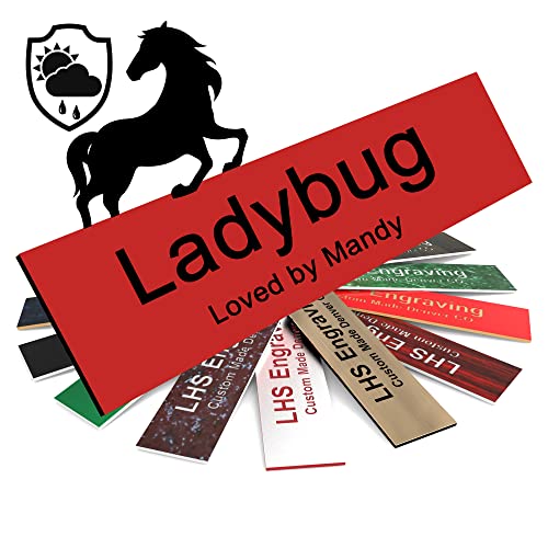 Horse Stall Name Plate, 2x6 Personalized Stall Signs, UV Protected, All Weather Adhesive, Hanging, Mounting or Other, Red Plastic Black Letters - Made in USA - B14 - color: B14 - Red/Black, size: 2in x 6in (5.1cm x 15.2cm)