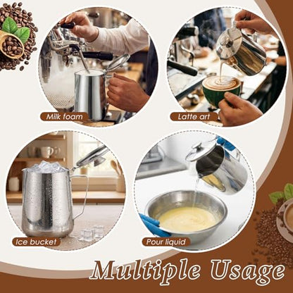2 Pcs 67 Oz/ 2 L Stainless Steel Pitcher with Lid Milk Frothing Jug