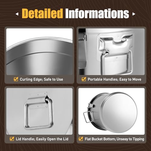 304 Stainless Steel Airtight Container 33L Large Metal Storage Bucket with Lid, Rice Dispenser 50 Lbs Capacity Dog Food Storage Container 60 Pound Leak-Proof Milk Can for Kitchen Pantry & Pet Food