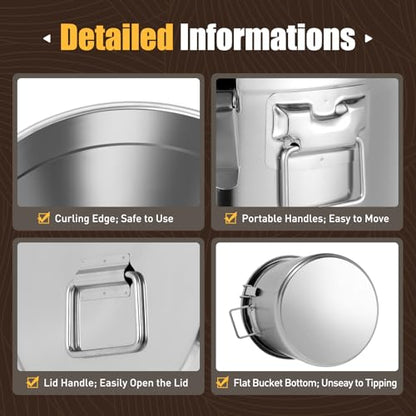 304 Stainless Steel Airtight Container 33L Large Metal Storage Bucket with Lid, Rice Dispenser 50 Lbs Capacity Dog Food Storage Container 60 Pound Leak-Proof Milk Can for Kitchen Pantry & Pet Food