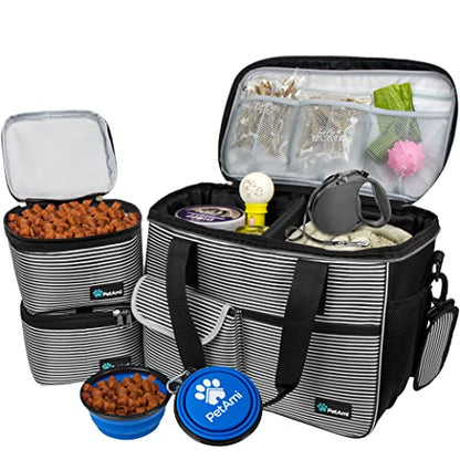 PetAmi Dog Travel Bag Organizer, Pet Supplies Tote, Stripe Black Medium - color: Stripe Black, size: Medium - 14.5"L x 8"W x 12.0"H