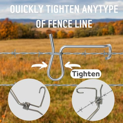 Fence Stretcher Tool Kit - 50-Pack 1/4" Wire Tightener Clips + Heavy-Duty Handle for Barbed Wire, Chain Link & Farm Fencing - Rust-Resistant Tensioner for Ranch, Garden, Pasture - style: 50-Pack