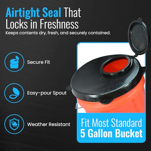 5 Gallon Bucket Lid with Pour Spout, Airtight Rubber Seal - Black - color: Black