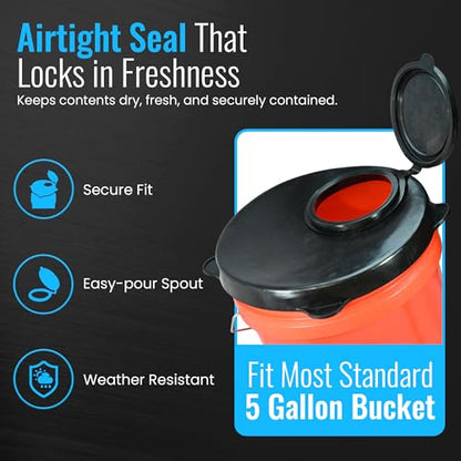 5 Gallon Bucket Lid with Pour Spout, Airtight Rubber Seal - Black - color: Black