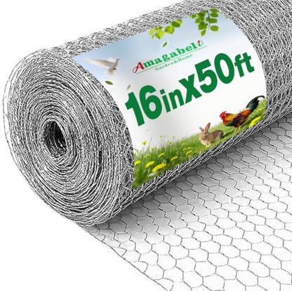 Amagabeli Chicken Wire Fencing 16in x 50ft Garden Netting Poultry Wire Hexagonal Galvanized Mesh Roll Fence Barrier for Raised Bed Cattle Panels for Plant Trellis Vegetable Dog Bird Pet Cage Craft - size: 1" 16"x50'