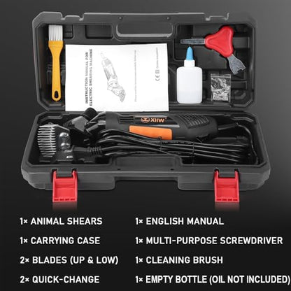 XIIW Sheep Shears 550W, Professional Electric Sheep Clippers, 6 Speeds | Farm Livestock Grooming Kit with 2 Sets of Blades, Heavy Duty Sheep Trimmer for Goats Cattle Thick Hair Dog Horse Animals - size: 550W Sheep Shears