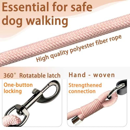 FOVRLZSE 5FT Heavy Duty Dog Leash for Large Medium Dogs, 440LBS Break Strength PVC Coated Non-Slip Handle, 360 Rotating Tangle-Free Buckle, Reinforced Waxed Rope for Walking Hiking Training, Pink - color: Pink