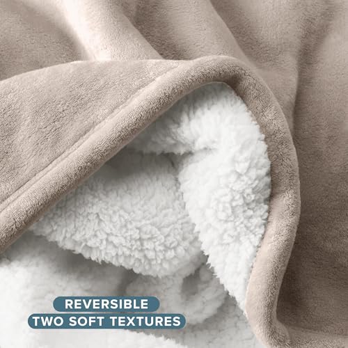 Bare Home Sherpa Fleece Blanket (Throw, Pebble) - color: 09 - Light Taupe, size: Throw/Travel