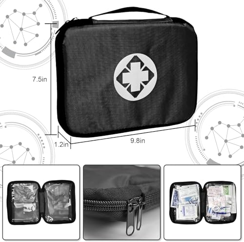 300Piece Travel First Aid Emergency Kit Home Essentials Hiking Survival Essential Kit for Outdoor Adventure Mini First Aid Kit for Backpack, Black 1st Aid - style: Black-300Pcs