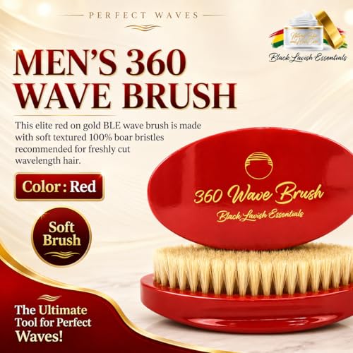 Men’s Hair Brush, Build Deeper Waves, Soft and Hard Boar Bristle Curved Wave Brush, Perfect for Styling Hair (Soft Brush, Red) - color: Red, size: Soft Brush
