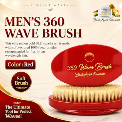 Men’s Hair Brush, Build Deeper Waves, Soft and Hard Boar Bristle Curved Wave Brush, Perfect for Styling Hair (Soft Brush, Red) - color: Red, size: Soft Brush