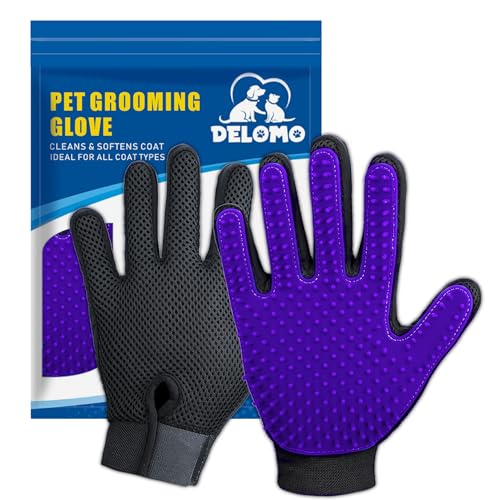 Pet Hair Removal Glove with 255 Silicone Tips for Dogs & Cats,1 Pair Purple