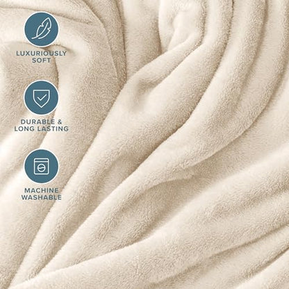 Bare Home Fleece Blanket Luxury Microplush (Full/Queen, Vanilla) - color: 19 - Vanilla, size: Full/Queen