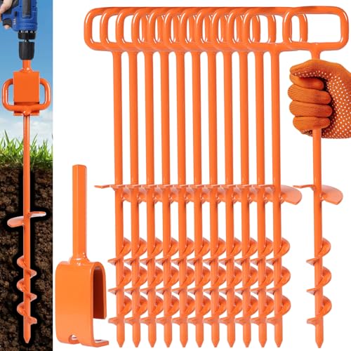 16In Tent Stakes, Ground Anchors Screw in, with Heavy Duty Adapter - color: Orange, size: 12PCS