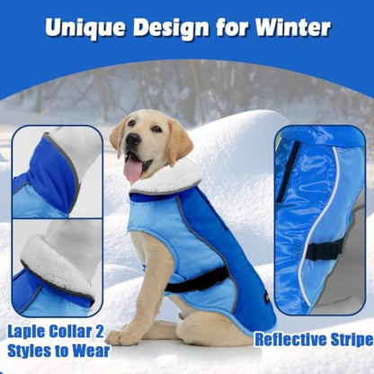 EMUST Dog Jacket, Windproof Polyester, Warm Fleece Lined, Reflective, New Blue, S - color: New Blue, size: Small