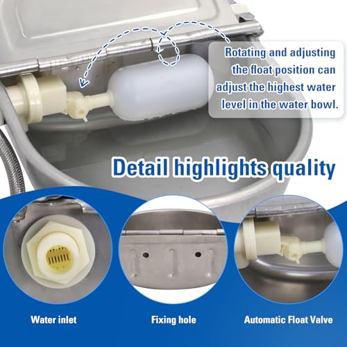Automatic Livestock Waterer, 304 Stainless Steel with Float Valve, Animal Watering Bowl for Dogs, Horses, Goats, Cattle, Pigs & Chickens, Wall & Ground Mount, Includes 3/4" Adaptor & Water Pipe