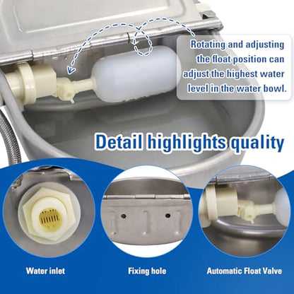 Automatic Livestock Waterer, 304 Stainless Steel with Float Valve, Animal Watering Bowl for Dogs, Horses, Goats, Cattle, Pigs & Chickens, Wall & Ground Mount, Includes 3/4" Adaptor & Water Pipe