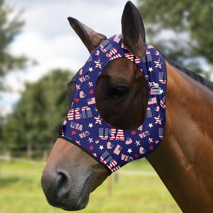 Harrison Howard Super Comfort Stretchy Fly Mask Large Eye Space with UV Protection Soft on Skin with Breathability Classic Letters Full Size - color: Classic Letters, size: Full(Large)