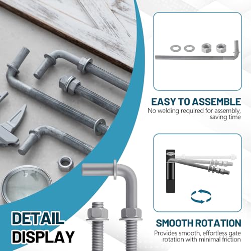 Otooling 4 Pack J-Bolt Gate Hinges, Galvanized Fence Hardware,11" | 5/8"-11 Threaded J-Bolt Hinges with Nuts and Washers, Rust Resistant for Cattle Gates, Fences, Corrals and Farms