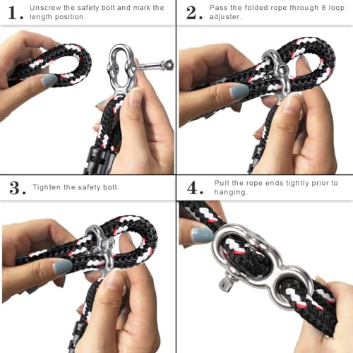SELEWARE 10ft Tree Swing Rope, Adjustable Hammock Straps Hanging Kit - color: Black-2 Pack, size: 10ft