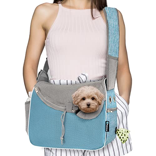 PetAmi Dog Sling Carrier for Small Dogs, Hands Free Crossbody Carrier, Blue - color: Teal Blue