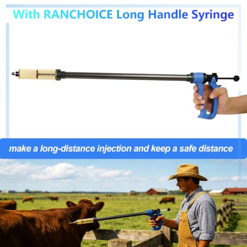 50ML Long-Handled Semi Automatic Livestock Syringe Long Arms Vaccine Gun | Long Handle Cattle Syringe, 5 Gears Dosage Adjustable Luer Lock Syringe, Continuous Repeating Veterinary Syringe