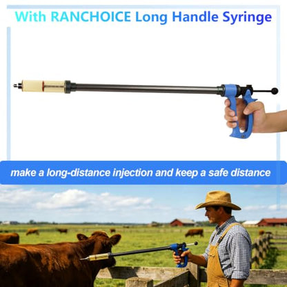 50ML Long-Handled Semi Automatic Livestock Syringe Long Arms Vaccine Gun | Long Handle Cattle Syringe, 5 Gears Dosage Adjustable Luer Lock Syringe, Continuous Repeating Veterinary Syringe