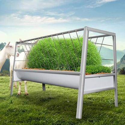 Horse Feeder & Goat Hay Feeder 2 in 1, 66 Gallon Heavy-Duty Livestock Hay Feed with 30 Gal Feed Pan, Pasture for Sheep and Goats (Galvanizing) - color: Galvanizing