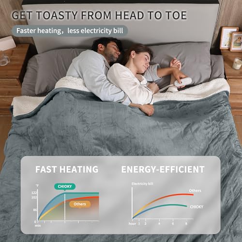 Electric Blanket Queen Size, Soft Cozy Flannel Sherpa Queen Heated Blanket Dual Control with 5 Heating Levels & 10 Hours Auto Off, Fast Heating, Machine Washable Heating Blanket, 84" x 90", Gray - color: Gray, size: Queen-84"x90"