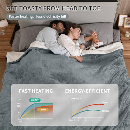Electric Blanket Queen Size, Soft Cozy Flannel Sherpa Queen Heated Blanket Dual Control with 5 Heating Levels & 10 Hours Auto Off, Fast Heating, Machine Washable Heating Blanket, 84" x 90", Gray - color: Gray, size: Queen-84"x90"