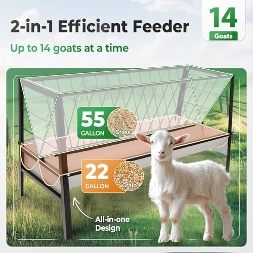 Pasture Hay Feeder 2 in 1 55 Gallon Livestock Feed Trough with 22 - color: Black
