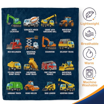 Aimego Construction Vehicles Blanket 50" x 60" Flannel Truck Gift for Fans - color: Construction Vehicles Blanket, size: 50"x60"