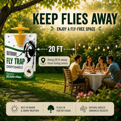 Fly Traps Outdoor 9 Pack, High-Capacity Disposable Water-Activated Hanging Bags - Outdoor Protection Pouches for Horse Stables, Barns, Ranches and Yards