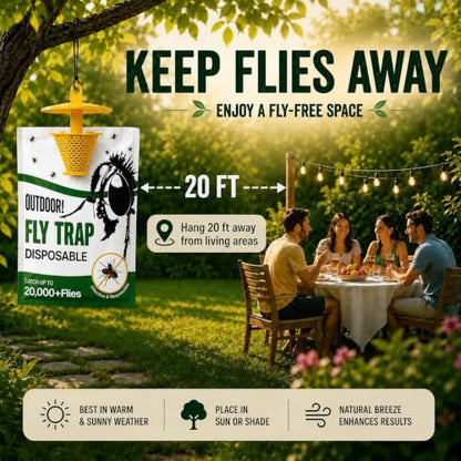 Fly Traps Outdoor 9 Pack, High-Capacity Disposable Water-Activated Hanging Bags - Outdoor Protection Pouches for Horse Stables, Barns, Ranches and Yards